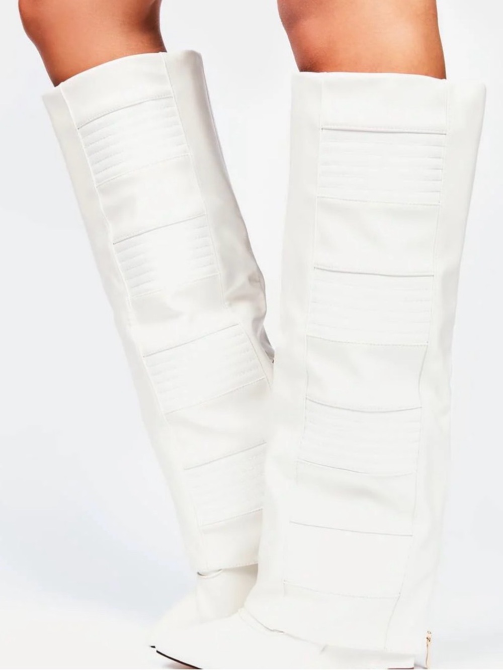 Women's White Knee-High Heeled Boots